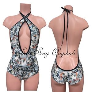 Exotic Dancewear Stripper Wear Money Print Romper XS-3X